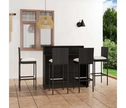 5-Daļīgs Dārza Bāra Mēbeļu Komplekts Ar Matračiem, Melns Vidaxl