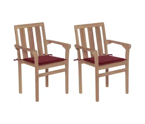 Dārza Krēsli, 2 Gab., Vīnsarkani Matrači, Masīvs Tīkkoks Vidaxl