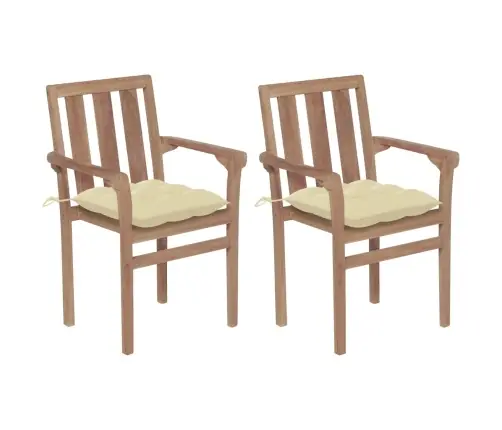 Dārza Krēsli, 2 Gab., Krēmbalti Matrači, Masīvs Tīkkoks Vidaxl