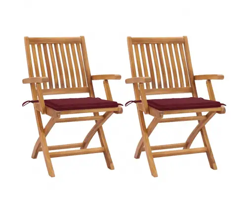 Dārza Krēsli, 2 Gab., Vīnsarkani Matrači, Masīvs Tīkkoks Vidaxl