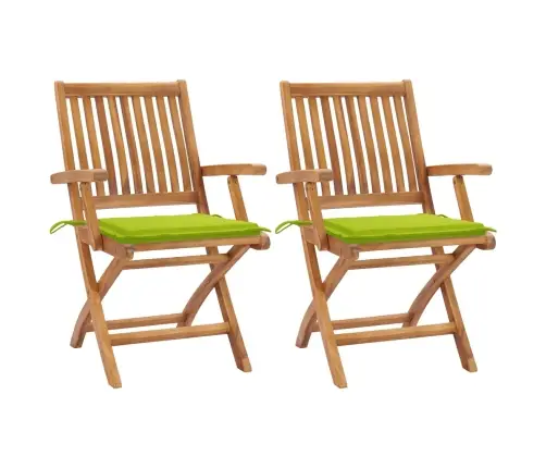 Dārza Krēsli, 2 Gab., Spilgti Zaļi Matrači, Masīvs Tīkkoks Vidaxl