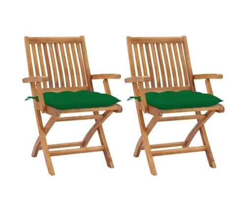 Sodo Kėdės Su Žaliomis Pagalvėlėmis, 2Vnt., Tikmedžio Masyvas