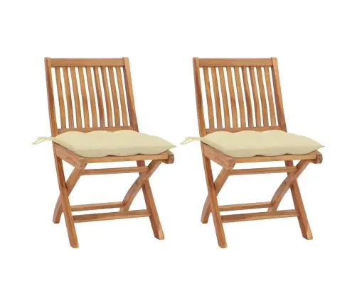 Dārza Krēsli, 2 Gab., Krēmbalti Matrači, Masīvs Tīkkoks Vidaxl