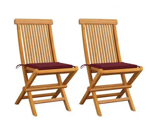 Dārza Krēsli, Vīnsarkani Matrači, 2 Gab., Masīvs Tīkkoks Vidaxl