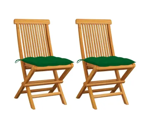 Sodo Kėdės Su Žaliomis Pagalvėlėmis, 2Vnt., Tikmedžio Masyvas