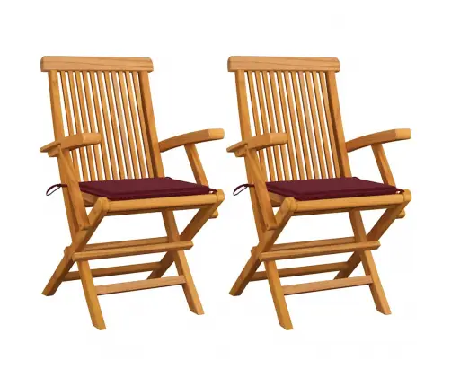 Dārza Krēsli, Vīnsarkani Matrači, 2 Gab., Masīvs Tīkkoks Vidaxl