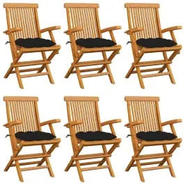 Dārza Krēsli, Melni Matrači, 6 Gab., Masīvs Tīkkoks Vidaxl