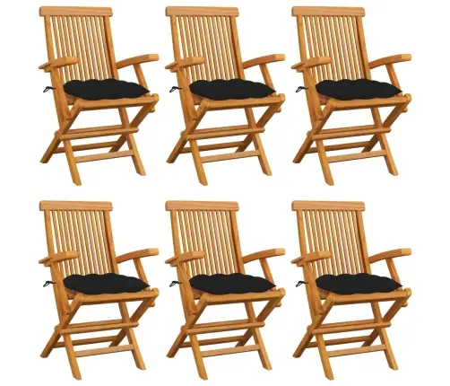 Dārza Krēsli, Melni Matrači, 6 Gab., Masīvs Tīkkoks Vidaxl