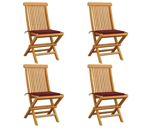 Dārza Krēsli, Vīnsarkani Matrači, 4 Gab., Masīvs Tīkkoks Vidaxl