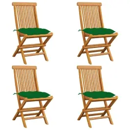 Sodo Kėdės Su Žaliomis Pagalvėlėmis, 4Vnt., Tikmedžio Masyvas