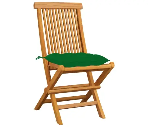 Sodo Kėdės Su Žaliomis Pagalvėlėmis, 4Vnt., Tikmedžio Masyvas