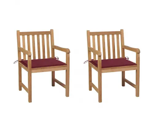 Dārza Krēsli, 2 Gab., Vīnsarkani Matrači, Masīvs Tīkkoks Vidaxl