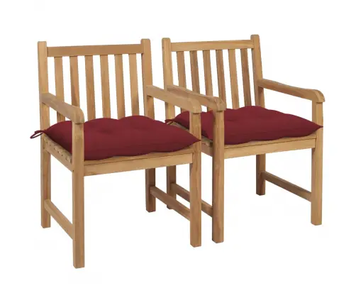 Dārza Krēsli, 2 Gab., Vīnsarkani Matrači, Masīvs Tīkkoks Vidaxl