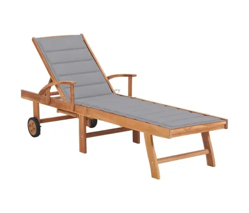 Saulės Gultas Su Pilku Čiužiniu, Tikmedžio Medienos Masyvas