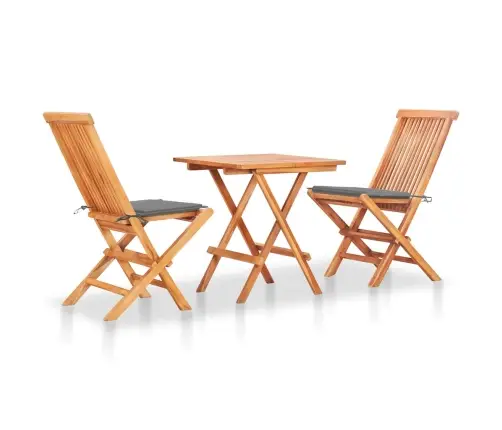 3-Osaline Aiamööbli Komplekt, Hallid Padjad, Tiikpuu