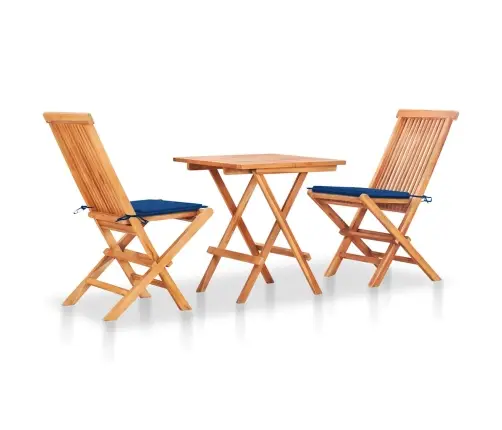 Bistro Komplektas Su Mėlynomis Pagalvėlėmis, 3 Dalių, Tikmedis