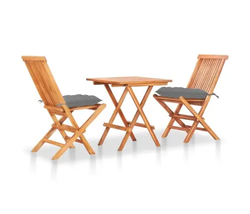 Bistro Komplektas Su Pilkomis Pagalvėlėmis, 3 Dalių, Tikmedis