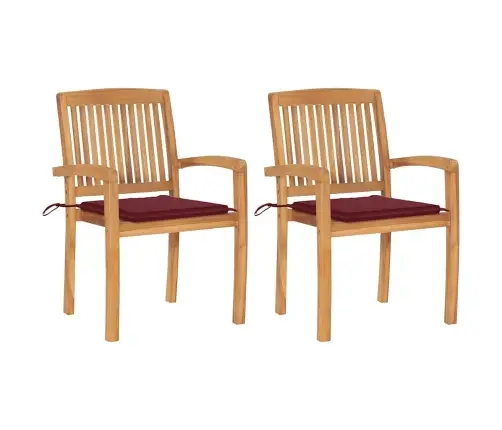 Dārza Krēsli, 2 Gab., Vīnsarkani Matrači, Masīvs Tīkkoks Vidaxl