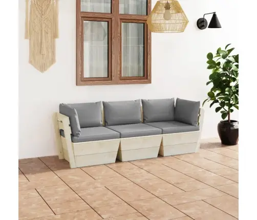 3-Vietīgs Dārza Palešu Dīvāns Ar Matračiem, Egles Koks Vidaxl