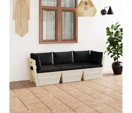 3-Vietīgs Dārza Palešu Dīvāns Ar Matračiem, Egles Koks Vidaxl