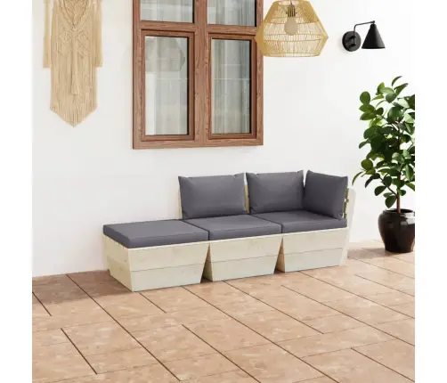 3-Daļīgs Dārza Palešu Mēbeļu Komplekts Ar Matračiem, Egles Koks Vidaxl