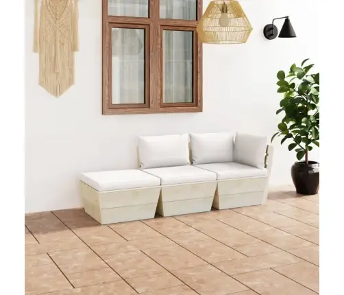 3-Daļīgs Dārza Palešu Mēbeļu Komplekts Ar Matračiem, Egles Koks Vidaxl