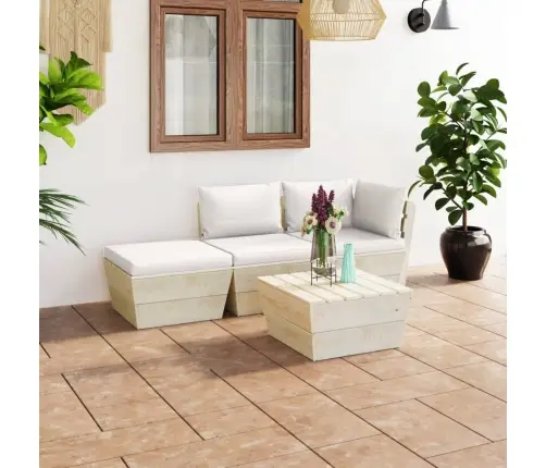 4-Daļīgs Dārza Palešu Mēbeļu Komplekts Ar Matračiem, Egles Koks Vidaxl