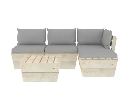 5-Daļīgs Dārza Palešu Mēbeļu Komplekts Ar Matračiem, Egles Koks Vidaxl