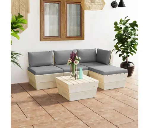 5-Daļīgs Dārza Palešu Mēbeļu Komplekts Ar Matračiem, Egles Koks Vidaxl