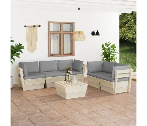 6-Osaline Kaubaalustest Aiamööblikomplekt Patjadega Kuusepuit