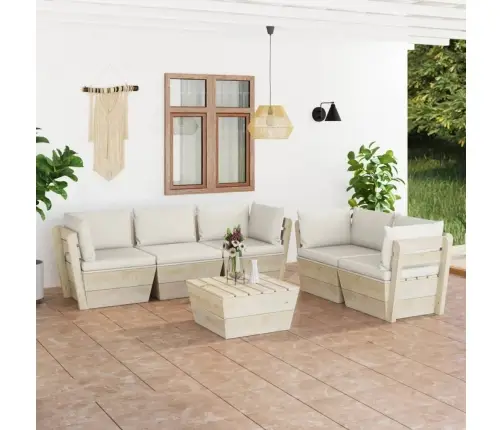 6-Osaline Kaubaalustest Aiamööblikomplekt Patjadega Kuusepuit