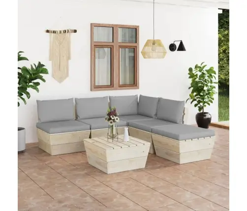 6-Daļīgs Dārza Palešu Mēbeļu Komplekts Ar Matračiem, Egles Koks Vidaxl