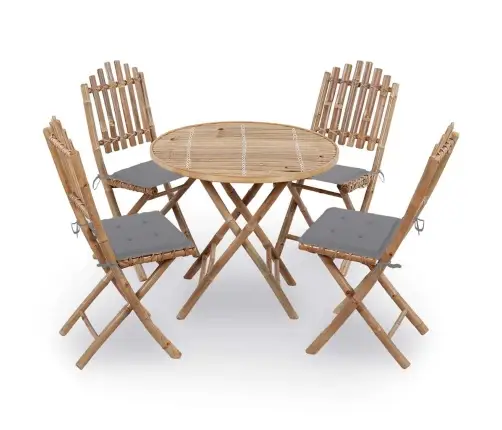 5-Daļīgs Āra Mēbeļu Komplekts Ar Matračiem, Saliekams, Bambuss Vidaxl