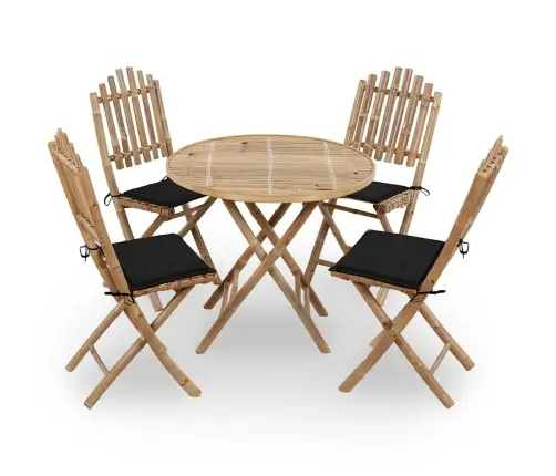 Sulankstomas Lauko Komplektas Su Pagalvėmis, 5 Dalių, Bambukas