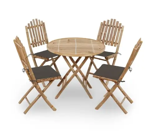 5-Osaline Kokkupandav Aiamööblikomplekt Patjadega, Bambus