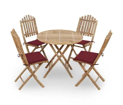 5-Daļīgs Āra Mēbeļu Komplekts Ar Matračiem, Saliekams, Bambuss Vidaxl