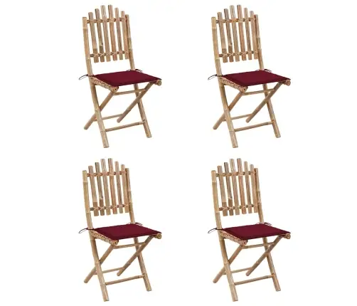 5-Daļīgs Āra Mēbeļu Komplekts Ar Matračiem, Saliekams, Bambuss Vidaxl