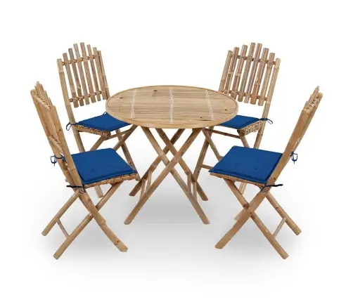 5-Daļīgs Āra Mēbeļu Komplekts Ar Matračiem, Saliekams, Bambuss Vidaxl