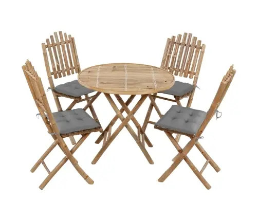 5-Daļīgs Āra Mēbeļu Komplekts Ar Matračiem, Saliekams, Bambuss Vidaxl