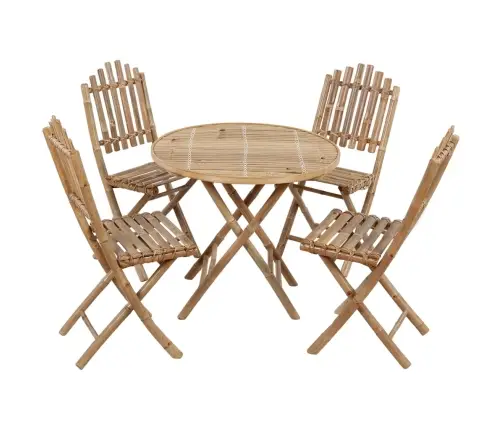 5-Daļīgs Āra Mēbeļu Komplekts Ar Matračiem, Saliekams, Bambuss Vidaxl