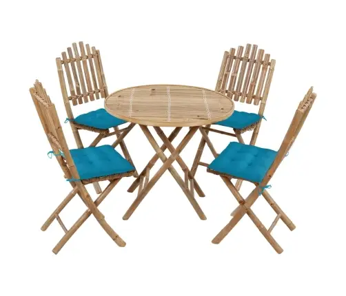 5-Daļīgs Āra Mēbeļu Komplekts Ar Matračiem, Saliekams, Bambuss Vidaxl