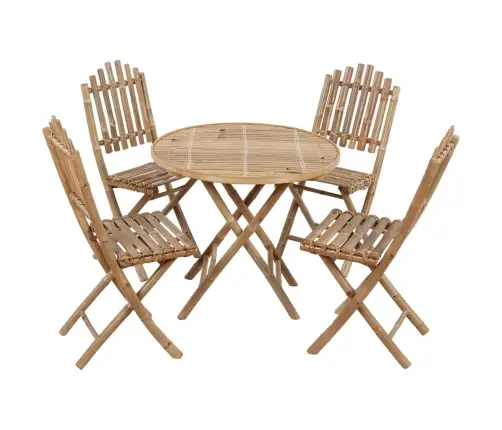 5-Daļīgs Āra Mēbeļu Komplekts Ar Matračiem, Saliekams, Bambuss Vidaxl