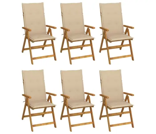 Saliekami Dārza Krēsli Ar Matračiem, 6 Gab., Akācijas Masīvkoks Vidaxl