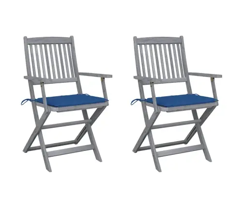 Saliekami Āra Krēsli Ar Matračiem, 2 Gab., Akācijas Masīvkoks Vidaxl