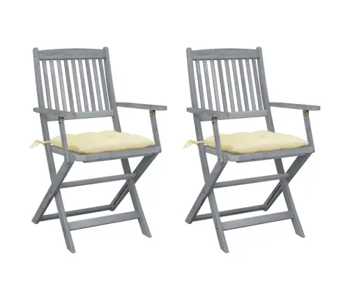 Saliekami Āra Krēsli Ar Matračiem, 2 Gab., Akācijas Masīvkoks Vidaxl