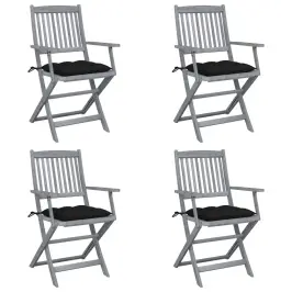 Saliekami Āra Krēsli Ar Matračiem, 4 Gab., Akācijas Masīvkoks Vidaxl