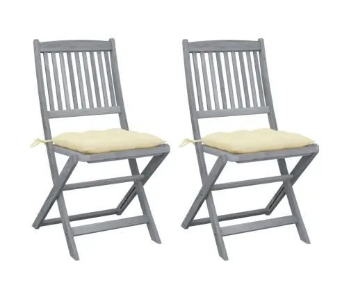 Saliekami Āra Krēsli Ar Matračiem, 2 Gab., Akācijas Masīvkoks Vidaxl