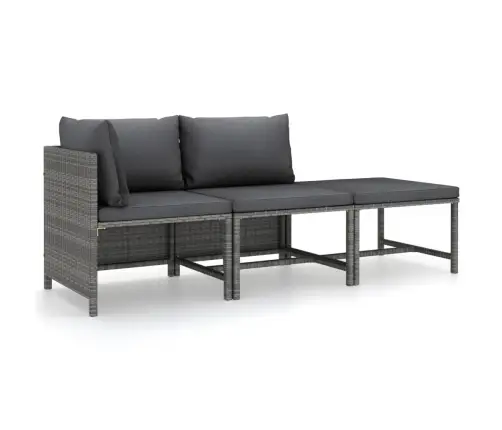 3-Osaline Aiamööblikomplekt Patjadega, Polürotang, Hall