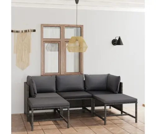 5-Daļīgs Dārza Atpūtas Mēbeļu Komplekts, Pelēka Pe Rotangpalma Vidaxl