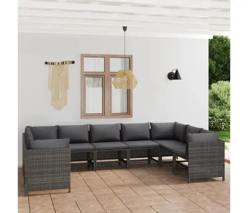 Sodo Komplektas Su Pagalvėlėmis, 9 Dalių, Pilkas, Poliratanas Sodo Komplektas Su Pagalvėlėmis, 9 Dalių, Pilkas, Poliratanas